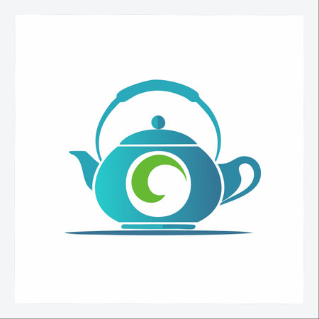 A modern and clean vector logo featuring a stylized teapot with a vibrant green crescent emblem.のイラスト素材
