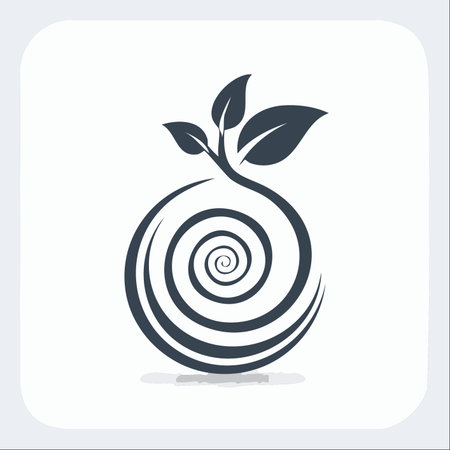 A minimalist icon showing a young sprout with fresh leaves emerging from a swirling, spiral base.のイラスト素材