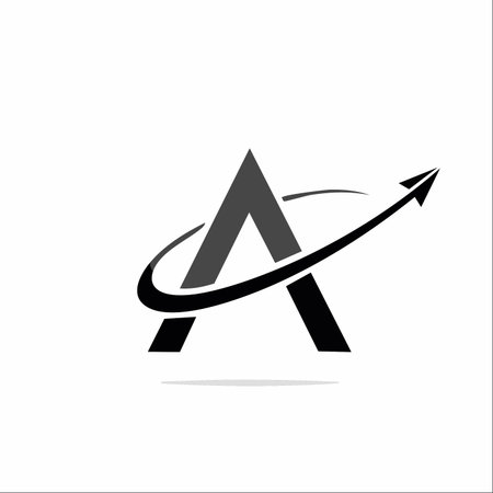 A sleek and modern logo design featuring the initial 'A'. An elegant swoosh transforms into an upward-pointing arrow, symbolizing progress, travel, and forward momentum.のイラスト素材