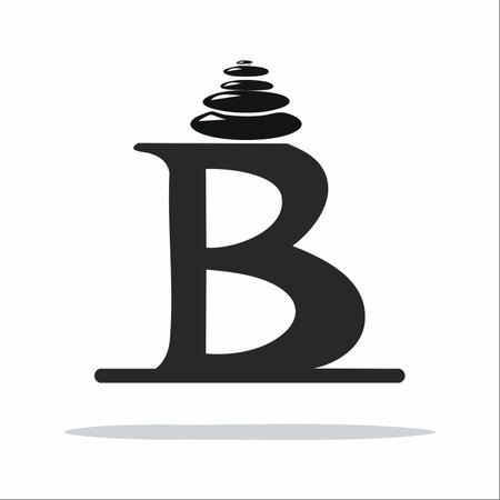 A minimalist and elegant logo design featuring the initial 'B' topped with a stack of perfectly balanced stones.のイラスト素材