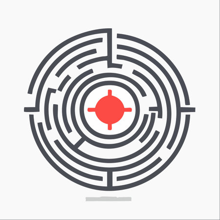 This minimalist illustration portrays a labyrinth with a bullseye at its core.のイラスト素材