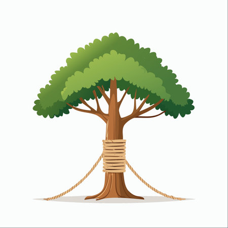 An illustration of a tree firmly wrapped with a rope, symbolizing support, stability, and a strong foundation.のイラスト素材