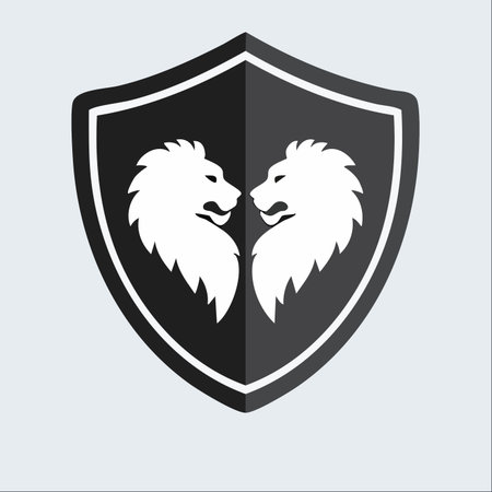 A powerful emblem of strength and unity, featuring two noble lions within a protective shield.のイラスト素材