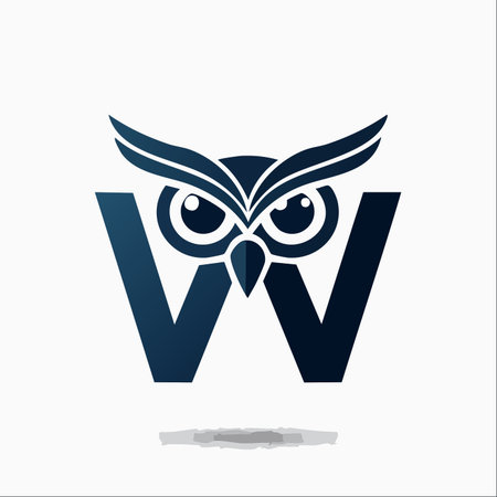 A modern and sleek logo design combining the letter 'W' with the head of a wise owl.のイラスト素材