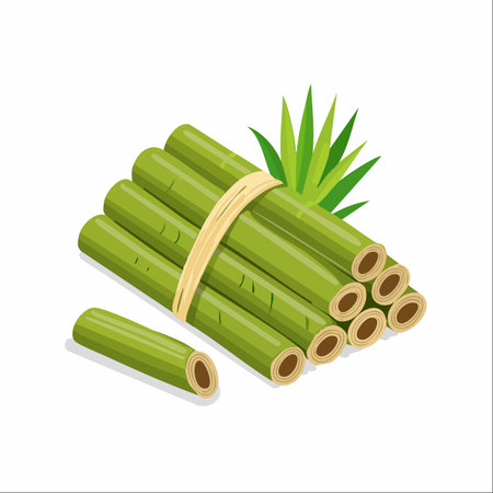 A freshly harvested bundle of green sugarcane stalks, tied together and ready for processing.のイラスト素材
