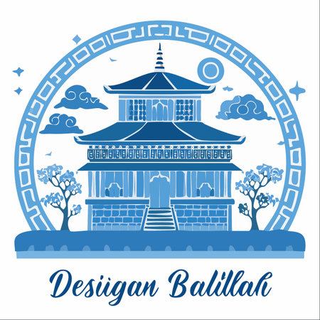 An elegant illustration of a traditional Asian pagoda, rendered in a classic blue and white porcelain style.のイラスト素材