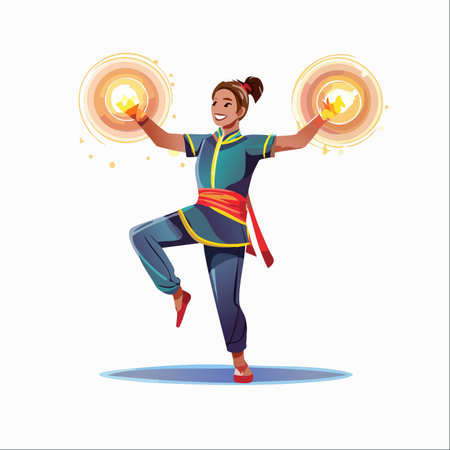 A powerful and joyful female warrior practices her mystical martial arts.のイラスト素材