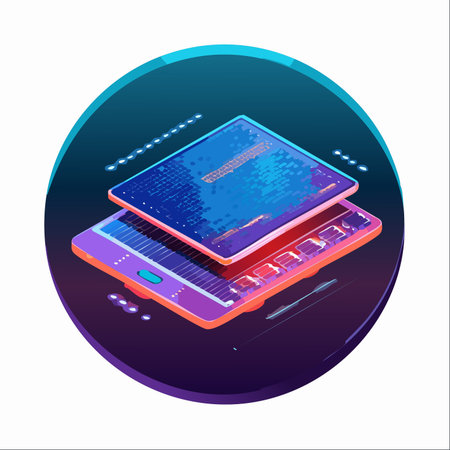 An isometric illustration of a futuristic laptop or hybrid tablet.のイラスト素材