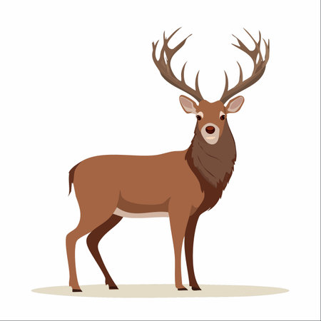 A majestic stag stands proudly in a moment of quiet solitude. With its magnificent antlers and calm gaze, this noble creature embodies the serene and untamed spirit of the wilderness.のイラスト素材
