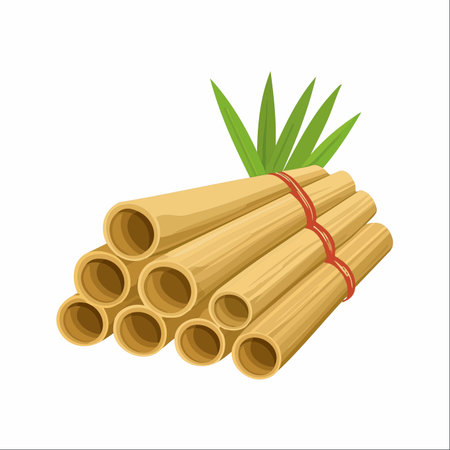 A freshly harvested bundle of raw sugarcane stalks, tied together and ready for processing.のイラスト素材