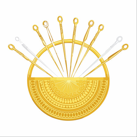 An elegant vector illustration showcasing a set of golden and silver acupuncture needles.のイラスト素材