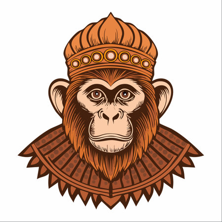 A portrait of a majestic monkey king, adorned with a regal crown and an ornate collar.のイラスト素材