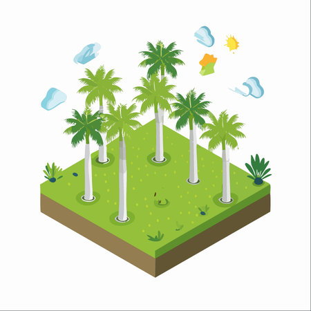 A vibrant isometric illustration depicting a miniature floating island paradise.のイラスト素材