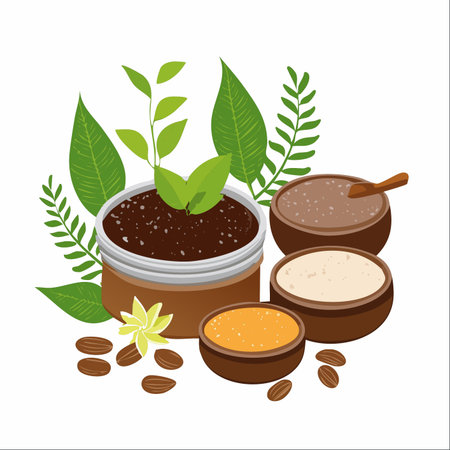 A luxurious collection of natural, homemade body scrubs for a rejuvenating self-care ritual.のイラスト素材