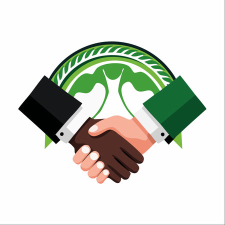 Two business professionals from diverse backgrounds finalize a landmark agreement.のイラスト素材