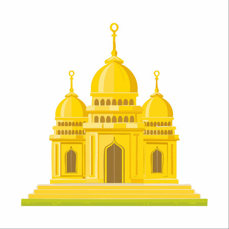An elegant illustration of a magnificent golden mosque, standing proudly against a clean white background.のイラスト素材