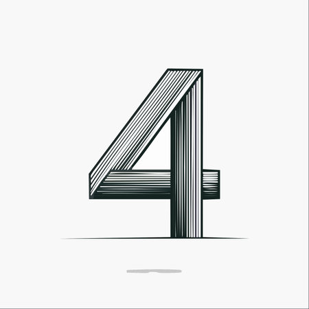 A bold and elegant illustration of the number four, crafted with intricate parallel lines to create a sense of depth and dimension.のイラスト素材