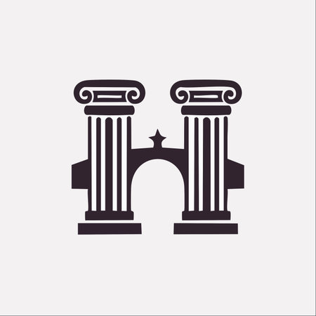 A strong and elegant logo design featuring the letter H formed by two classical Ionic columns connected by an arch.のイラスト素材