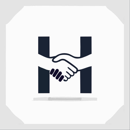 A creative and modern logo design featuring the initial 'H' integrated with a handshake.のイラスト素材