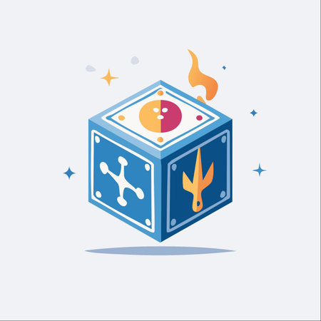 A mysterious cube, an artifact of great power, hovers in the air.のイラスト素材