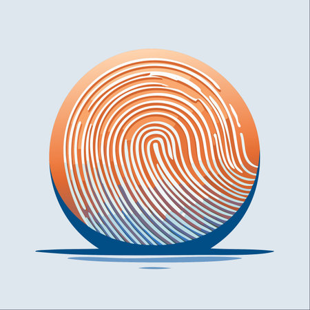 A stylized fingerprint wraps around a sphere, symbolizing the intersection of personal identity and global technology.のイラスト素材