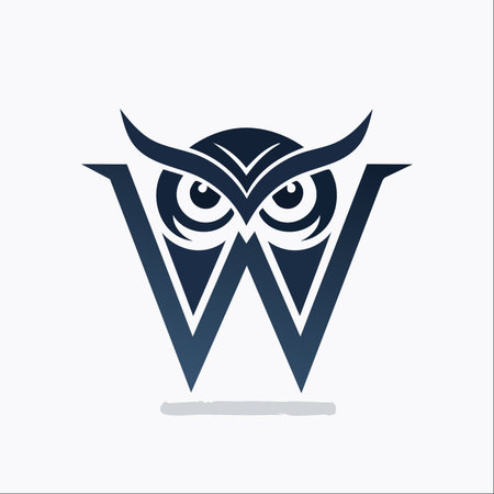 A powerful and modern logo featuring a stylized owl, a symbol of wisdom and knowledge, seamlessly integrated with the letter W.のイラスト素材