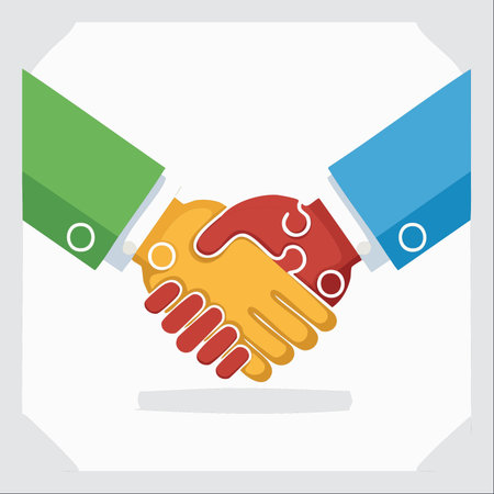 Two distinct entities come together in a perfect fit, their handshake forming an interlocking puzzle.のイラスト素材