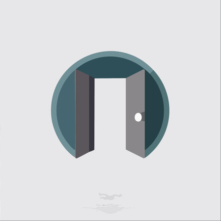A minimalist icon shows a door opening, inviting entry into a new space or idea.のイラスト素材