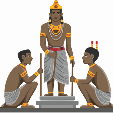 An illustration depicting a powerful ancient king or pharaoh standing majestically on a pedestal.のイラスト素材