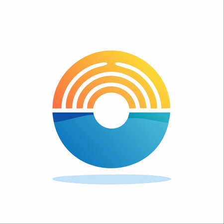 A modern and minimalist logo capturing the serene moment of a sunrise or sunset over the calm sea.のイラスト素材