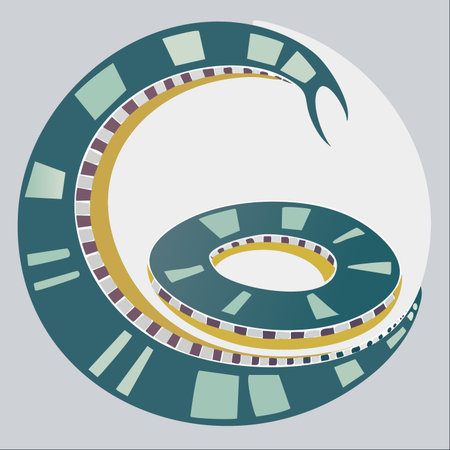 A stylized vector illustration of a coiled serpent or dragon, rendered in a modern, graphic style.のイラスト素材