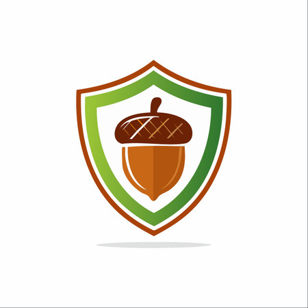 A simple yet powerful logo featuring an acorn, a symbol of potential and growth, encased within a protective shield.のイラスト素材