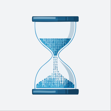 An hourglass measures the passage of time not with sand, but with a stream of binary code.のイラスト素材