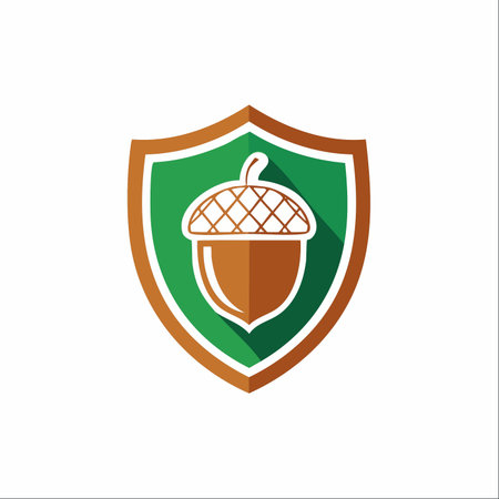 An emblem combining an acorn, symbolizing growth and potential, with a sturdy shield for protection.のイラスト素材