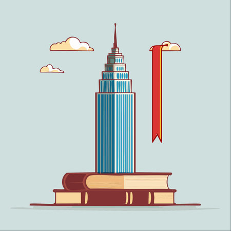 A conceptual illustration where a towering skyscraper, a symbol of ambition and success, is built upon a solid foundation of books.のイラスト素材