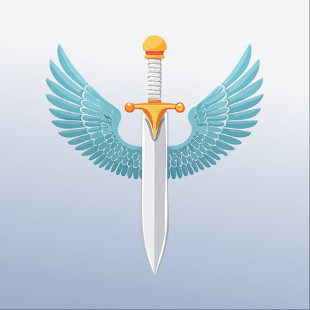 A symbol of divine power and righteous fury, this celestial sword with angelic wings is poised for battle.のイラスト素材