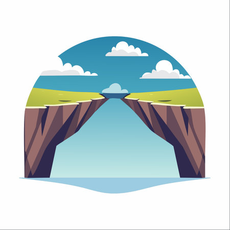 A whimsical illustration of a single cloud forming a bridge between two steep cliffs.のイラスト素材