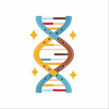 A vibrant and stylized illustration of a DNA double helix, sparkling with the promise of discovery.のイラスト素材