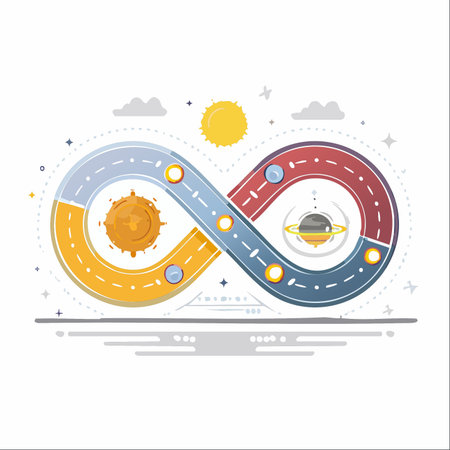 An abstract concept illustration of a DevOps infinity loop set in a cosmic environment.のイラスト素材