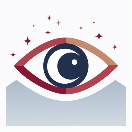 An abstract illustration of a cosmic eye, where the iris holds a crescent moon against a night sky. Stars twinkle above, suggesting a sense of magic, mystery, and celestial vision.のイラスト素材