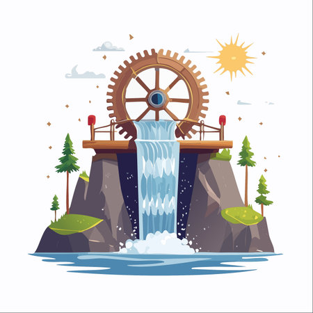 An imaginative illustration where nature and industry coexist in harmony.のイラスト素材