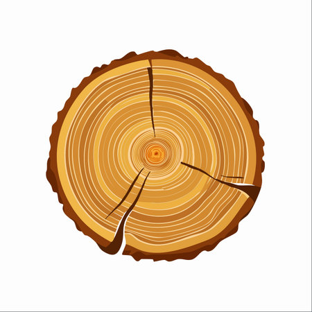 A detailed vector illustration of a tree's cross-section, revealing the story of its life through concentric annual growth rings.のイラスト素材