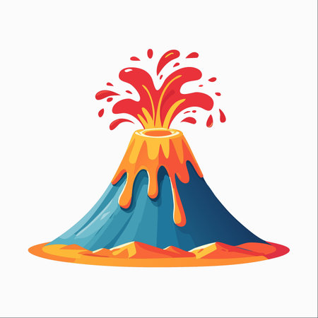 A vibrant and dynamic illustration of a volcano in the midst of a powerful eruption.のイラスト素材
