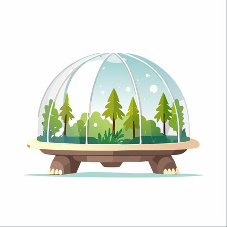 A mythical world turtle slowly carries a precious, self-contained forest ecosystem on its back.のイラスト素材