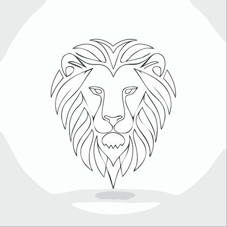 A powerful and majestic lion's head rendered in a clean, modern line art style.のイラスト素材