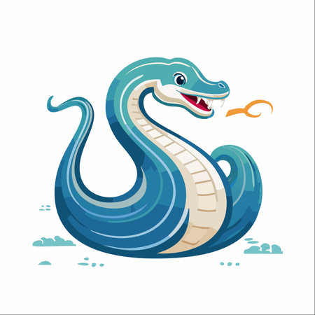 A charming and powerful serpent character, depicted in a friendly cartoon style.のイラスト素材