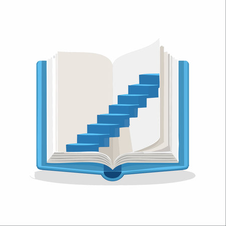 An open book reveals a staircase leading upwards, symbolizing the transformative power of knowledge.のイラスト素材