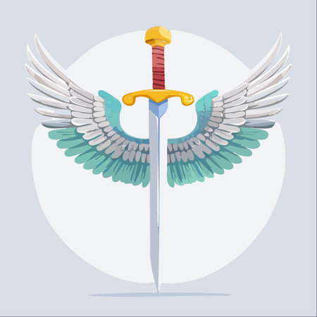 A symbol of divine power and righteous protection, this winged sword stands ready.のイラスト素材