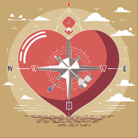 An allegorical illustration where a heart serves as a compass, guiding the way through life's journey.のイラスト素材