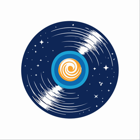 A vinyl record spins with the sound of the cosmos.のイラスト素材